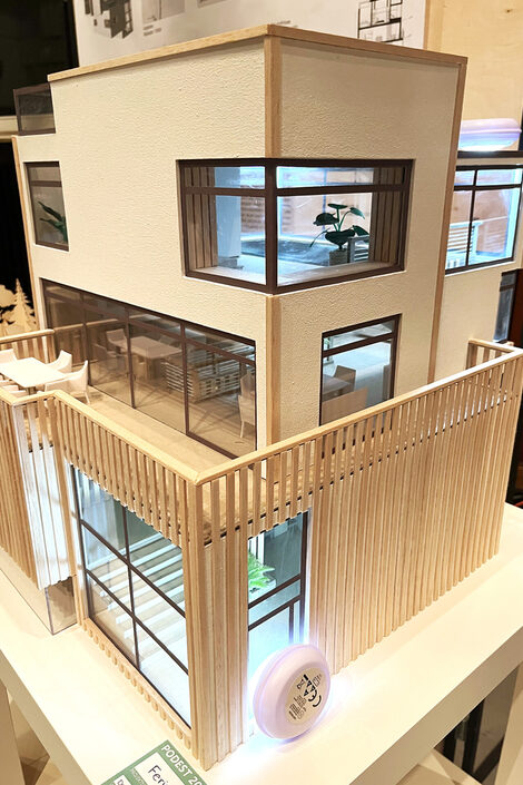 Model of a multi-storey, luxurious residential building.