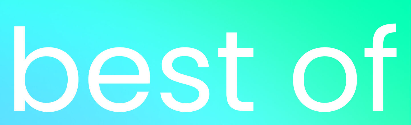 Grafik zur Ausstellung mit Verlauf von Rot nach Orange im Hintergrund und weißem Titel "Best of" im Vordergrund.