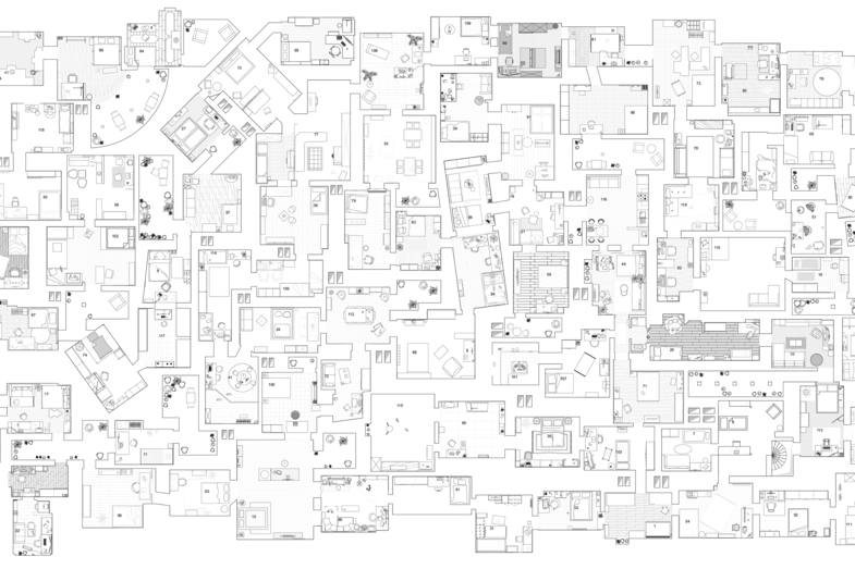 Compilation of the second of a total of four phases of the DM/G module (formerly CZ - computer-aided drawing). Large contiguous floor plan that brings together the home workstations of all participants.