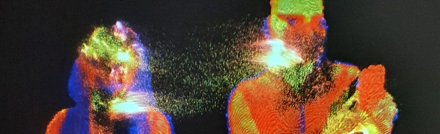 Two people in an abstract representation